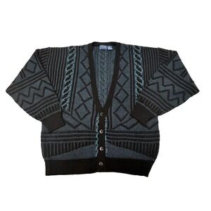 VTG 90s Cambridge Classics Mervyns Grandpacore Cardigan Men XL Sweater Geometric